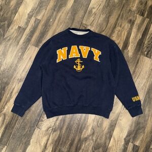 AFG US Navy Fleece Crewneck Pullover Sweatshirt Men's Size M Navy Blue